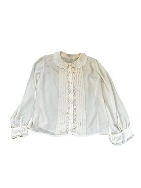 Vintage 80s Adoria Blouse Ruffle Button Front Romantic Victorian Poet Ivory